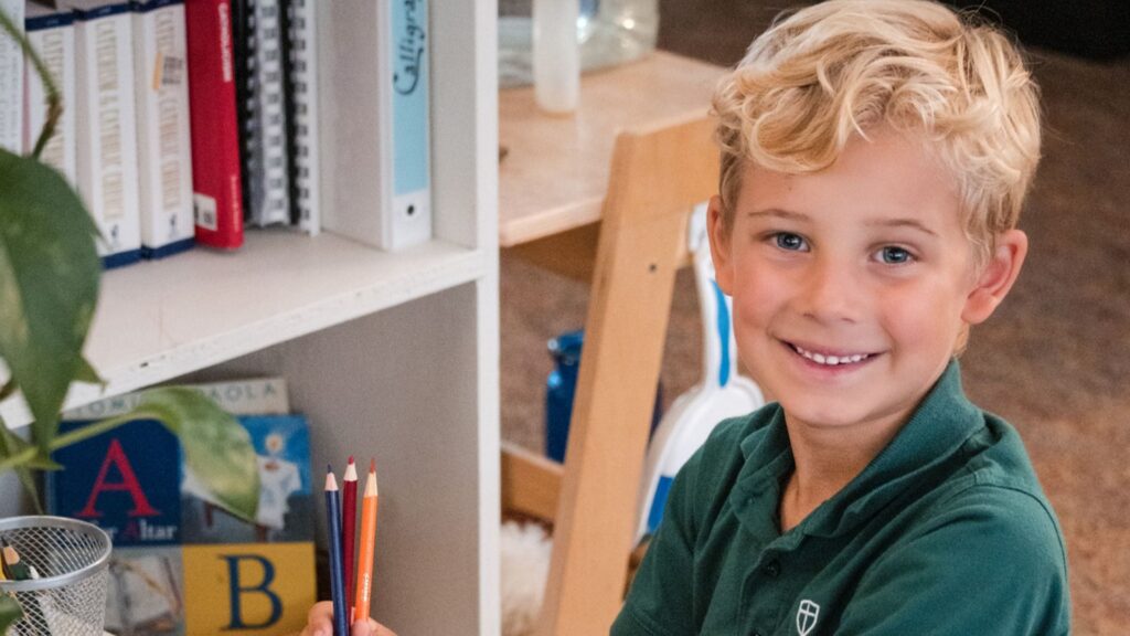 Smiling student at classroom desk