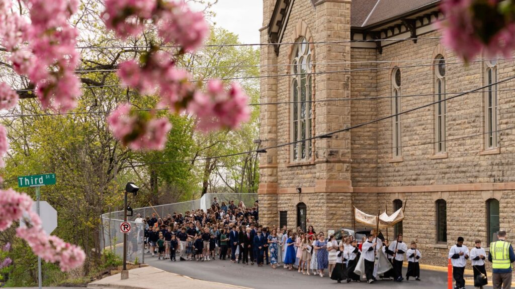 Church procession spring flowers